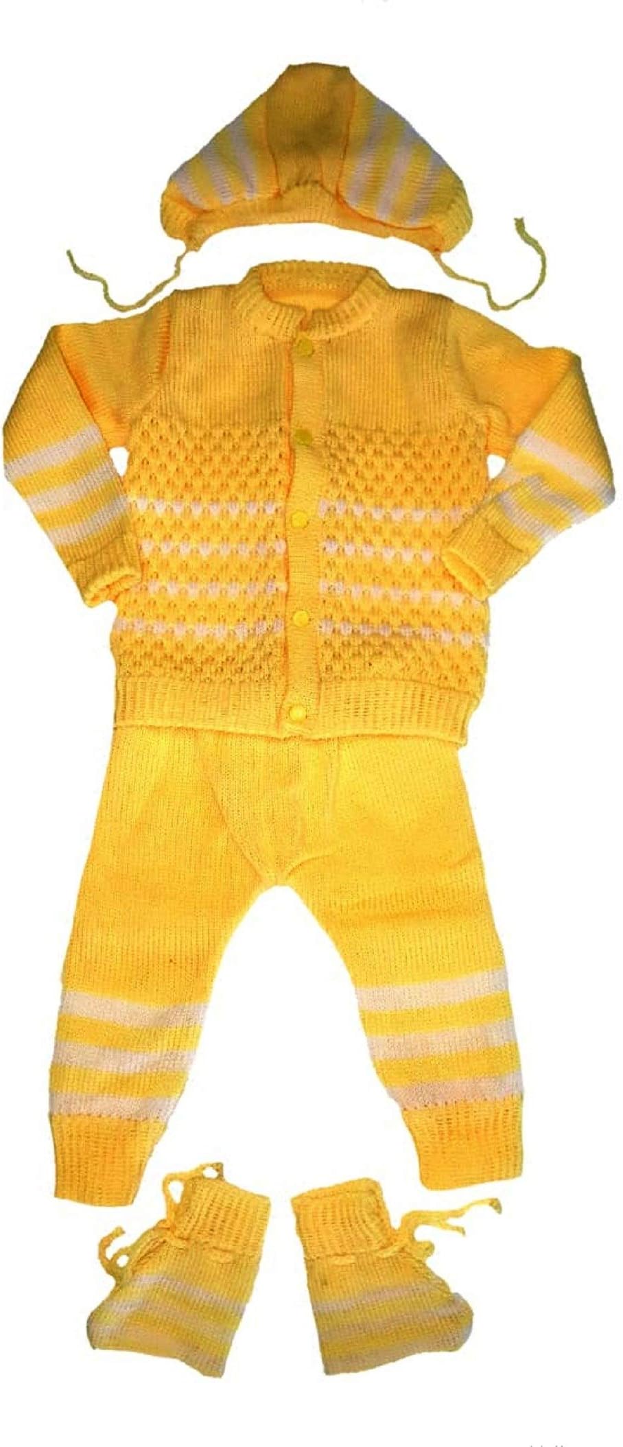 little PANDA Baby Boys & Baby Girls Woollen Round Neck Sweater Top, Bottom, Cap & Booties Set