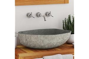 Gecheer Waschbecken Aufsatzwaschbecken Steinwaschbecken Naturstein Waschschale Waschtisch Handwaschbecken Waschplatz Aufsatzbecken Becken Badezimmer Flussstein oval 46-52 cm