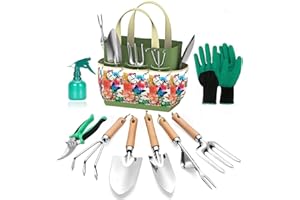 HGLCM Gardening Tools Set of 9 - Complete Heavy Duty Garden Tools Set with Fashion Handbag - Durable Gardening Supplies Kit for Women