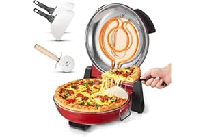 VEVOR Forno Elettrico per Pizza da 30,48 cm, Cuoci Pizza Elettrico per la Casa 1200 W con Pietra in Cordierite, Temperatura a 5 Modalità, Finestra di Visualizzazione, Riscalda Fino a 420 °C, Rosso