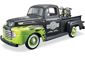 Maisto Ford F-1 Pickup ´48 FL Panhead ´48: Originaltrogen modellbil med motorcykel 1:24, dörrar att öppna, färdig modell, 18