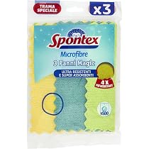 Spontex MF Collection 3 Panni In Microfibra Multicolore - Eliminano 99% Virus E Batteri, Extra Assorbenti, Fino A 500 Lavaggi