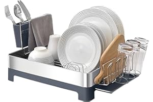 Amig - Siba Dish Rack | 51 x 32 x 24.6 cm | Stainless Steel and Plastic | Colour Grey | Dish Rack with Drip Tray and Cutlery Holder | Capacity for 10 Plates and 4 Glasses