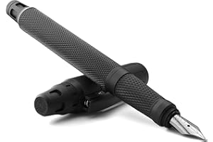 Penna stilografica Colibri Ascari-Nero opaco con finitura zigrinata -Penna di lusso-Clip a molla-sistema a pennino Bock medio-Viene fornita in una elegante confezione regalo-Adatta per uomini e donne.