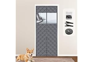 HOMGEN Magnetic Thermal Insulated Door Curtain for Winter - 97x208cm Visible No Drilling Door Covers - Thickened Cold Resistant Door Screen with Snap - Soundproofing Front Curtain for Bedroom