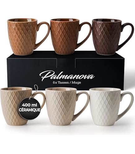 Table Passion – Coffret 4 Mugs Almada 30 Cl, Grès Peint Main Bleu Arabesques