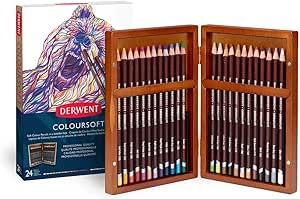 Derwent Coloursoft Colouring Pencils, Set of 24 in Wooden Gift Box, Professional Quality, 2300153