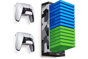 ADZ Game Case Shelf and Controller Wall Mount Holders, Wall Mounted Video Game Organizer Stand for PS5, PS4, PS3, Xbox One & Xbox Series X Games, Controllers and Headphones. (Grey Camo)