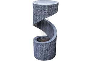 Ivyline Outdoor Spiral Water Feature in Light Grey - UV Stable, LED Lights & Durable - Lightweight Stylish Decorative Garden Fountain - H82cm x W35cm