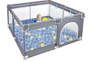 NAIZY Kojec dla niemowląt w rozmiarze L, szary, kratka odgradzająca z antypoślizgową podstawą i oddychającą siatką, dla dzieci, do użytku wewnątrz i na zewnątrz (127 x 127 x 68 cm)