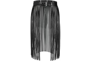 WERFORU Damska spódnica z frędzlami, modny pasek ze sztucznej skóry, frędzle, spódnica damska, punkowa spódnica