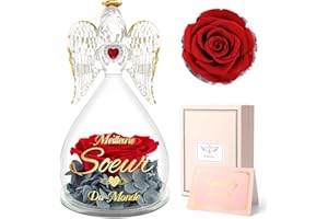 Sunia Cadeau pour Soeur, Cadeau Soeur Ange Rose Éternelle avec l'inscription Meilleure Soeur du Monde, Fleurs Eternelles avec Ange Figurine, Idée Cadeau pour Soeur Anniversaire, Cadeau Soeur Noël
