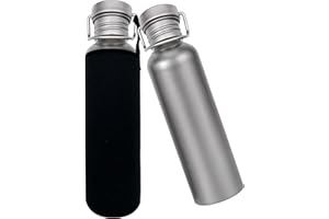 FloraVigo Tytanowa butelka na napoje, 750 ml, tytanowa butelka na wodę z torbą do noszenia, z torebką, zabezpieczona przed wyciekaniem, do uprawiania sportu, wędrówek, wspinaczki górskiej, biegania