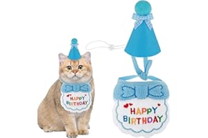 Amaxiu Cute Cat Birthday Scarf Hat Set, Small Pet Embroidered Bandana Happy Birthday Decorations Puppy Birthday Party Supplies Kitten Birthday Bandana for Girls Boys