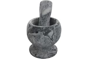 RUKAUF Moździerz i tłuczek, marmurowy moździerz i tłuczek marmurowy, szlachetny rozdrabniacz do przypraw, ziół itd. srebrno-szary