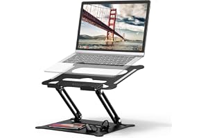 Laptop Stand, Foldable Laptop Holder with Heat-Vent, Ergonomic Portable Aluminum Computer Stand for Desk, Adjustable Laptop Riser (Black)