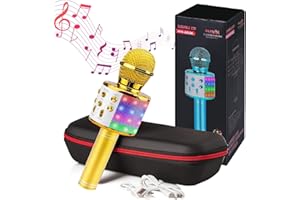 MAGIC SELECT Micrófono Karaoke con Altavoz Bluetooth, Luces LED, Grabador de Voz con Tarjeta SD, Efectos de Voz y Eco, Control Remoto, para niños y Fiestas, Compatible Android/iOS PC TV (W0939)