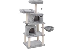 Feandrea Árbol para Gatos, Rascador para Gatos, con Postes Recubiertos de Sisal, Varias Plataformas, Centro de Actividades para Gatos, Gris Claro PCT90W