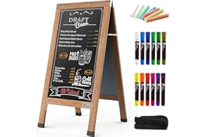 A-Board Chalkboard Pavement Sign, TOWON Large 100x50cm A-Frame Display Chalk Board Easel, Double Sided Magnetic Outdoor Sidewalk Advertising Board, Bar Retail Bussiness Wedding, Black