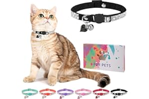 DILLYBUD Rhinestone Cat Collar Breakaway with Bell, Diamond Cat Collar with Safety Buckle Quick Release for Girl Boy Small Kitten Pets Puppy,Cute Soft Female Male Cat Collars, Color Black 8-12"