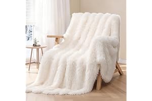 KANKAEU Coperta Bianca Pelosa, Coperta Morbida e Soffice 130x160 cm, Plaid Reversibile per Divano e Letto, Lavabile, Regalo di Stile