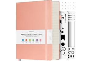 OFFIGIFT Notizbuch A5 Dotted, Hardcover Tagebuch mit 312 Nummerierten Seiten, 100g/m² Tintenfestes Papier Gepunktete Notizbücher mit Registerseiten, Tagebuch für Erwachsene, 14,5 x 21,5 cm, Rosa
