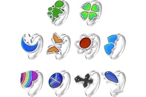SAVITA 10 Stück Stimmungsringe, Verstellbar Farbwechsel Ringe, Edelsteinringe Set mit süßen Schmetterlingen Blumen Tieren Pfirsichherzformen Indie Ringe für Jungen und Mädchen