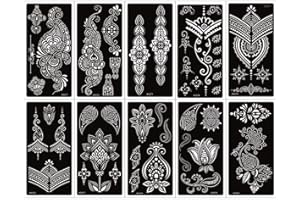NONE BRANDED XMASIR 10 Pieces Hand Shape Temporary Tattoo Stencil kit, Indian Arabian Self Adhesive Reusable Glitter Tattoo Templates Tattoo Sticker for Women Girls
