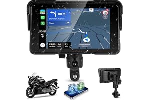 CarPlay motorcykel skärm, Apple CarPlay och Android Auto trådlös, 5 tum HD motorcykelskärm, IP68 vattentät med Bluetooth, TPMS-kompatibel, TF-kort, justerbar ljusstyrka, avtagbart stöldskyddsstativ