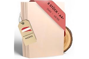 EV HOME CREATIONS EV® Sperrholzplatte 3mm - 8 Stück, A4+ Format | Italienisches Pappelsperrholz in Premium AB/BB Qualität | Hochwertige Holzplatten zum Basteln, Bemalen & Lasern