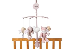 Nattou Móvil musical de poliéster, Zorro, conejo y pájaro, Canción de cuna "La-Le-Lu", Aprox. 65 x 31 cm, Alice y Pomme, Rosa
