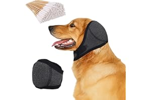 GWAWG Cubreorejas de Perro con 50 Piezas de Almohadillas de algodón para Limpiar Orejas de Mascotas, cómodas Orejeras de Perro, protección contra el Ruido, Ajustables, silenciosas, Impermeables (S)