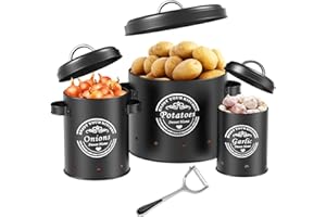 ROKRIST Kartoffel Aufbewahrungsbox, Zwiebel Aufbewahrung Zwiebeltopf, Vorratsdosen Set, Großer Vorratsbehälter aus Metall, Küche, Kann Kartoffeln für eine Lange Zeit Lagern (Schwarz)