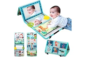 Zyluniy Giochi Montessori Neonato 0 3 6 12 Mesi, Libri di Stoffa con Specchio per Bambini, Libro Sensoriale Neonati Tummy Time Neonati Bianco e Nero Giocattoli Educativi Interattivo Regali per Neonato