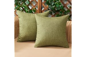 Woaboy Lot de 2 Housse de Coussin Imperméables Taies d'oreiller en Lin Extérieur Canapé Housse de Coussin de Jardin Décoratif pour Salon Chambre 2 Pièces Vert Foncé 45x45cm