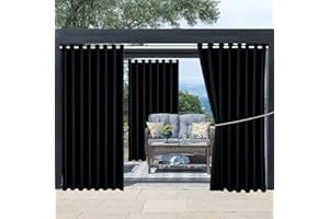 DIVA EN CAMINO DEC Waterproof Outdoor Curtain W105 x L84 - Grommet Top Sunlight Blocking Window Treatment Drapes Blackout Curtains for Home Bedroom Living Room Outdoor Patio Porch Pergola Cabana Gazebo (Black, 2 Panels)