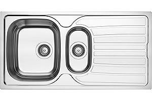 RUMO RELIABLE & MODERN RUMO Trend Stainless Steel Kitchen Sink 1.5 One and Half Bowl - Fully Reversible Sinks with Drainer 965 x 500mm Inset Life Time Warranty Includes Wastes & Plumbing Kit