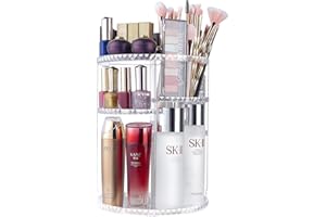 ELOKI Makeup Organiser,360 Degree Rotating Beauty Organiser for Cosmetic Perfume Jewellery,Revolving Make Up Storage with 6 Adjustable Layers for Vanity Table Bedroom(Diamand Crystal)