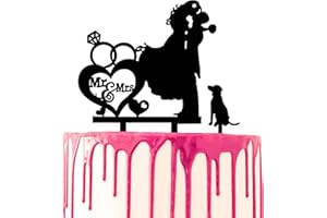 CARISPIBET Decoración para tarta de boda, el novio recoge a la novia y la besa con el texto de Mr & Mrs junto al perro mascota como pieza opcional