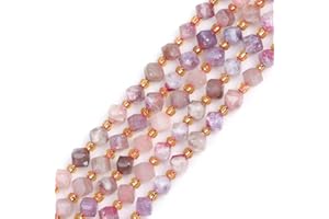 GEM-INSIDE CREATE YOUR OWN FASHION GEM-Inside 52Pcs AAA Grade Faceted Diagonal Cube Square Lavender Purple 4x6mm Natural Tourmaline Quartz Gemstone Charms Spacer Beads for Jewelry Making Bracelet