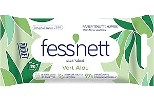 Fess Nett Papier Toilette Humide Pocket Vert Aloe x20 - Formule Testée Dermatologiquement 0% Parabène 0% Phenoxyethanol - Pour Peaux Normales