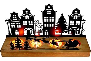 Joxessaien Advent Teelichthalter Weihnachten, Kerzenhalter Holz Metall Kerzentablett, Adventskranz Kerzenständer mit Weihnachtsmann & 4 Rentieren, Adventsgesteck Tisch Weihnachtsdeko