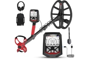 KAIWEETS Metalldetektor Profi, wasserdichte Doppel-D-Spule, 5 Modi Goldsuchgerät mit Upgrade Teleskopstange, Wiederaufladbarer Akku, Pinpointer, Verbesserter Grabungsmesser, Regenabdeckung (Rot)