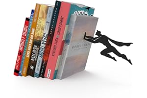 ARTORI DESIGN Unique Black Metal Decorative Bookends - Whimsical Hidden Book Ends for a Cool Book Holder Display - Cute Home Decor and Modern Gift Idea for Shelves Desk or Table (Superhero)