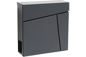‎WILTEC Wiltec Designer Letter Box V23 Anthracite 370 x 105 x 370 mm Wall-Mounted Letter Box with Lock and Newspaper Holder Powder-Coated Steel