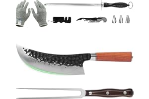FULLHI Set de Cuchillos de Carnicero incluye Tenedor para Carne, Mango Ergonómico de Acero Inoxidable de Alto Carbono para Carne, Pavo, Barbacoa