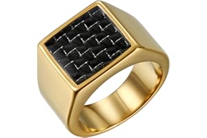 JewelryWe Anello da Uomo Grande in Acciaio Inossidabile e Fibra di carbonio Colore Argento e Oro, Incisione Personalizzato, Regalo