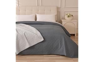 Caritex Copriletto Trapuntato Santorini per Letto Matrimoniale, in Microfibra, Bicolore e Reversibile - Trapuntino Primavera e Autunno - 260x260 cm M608 [Grigio Scuro - Grigio Chiaro]