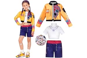 Kpop Costume Girls Anime Idol Outfit with Jacket, Dress & 77 Stickers, Children's Cosplay Costume for Carnival, Fancy Dress, Stage Performance & Party, Role Play Costume for Children 4-10 Years