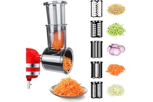 Attacco per Affettatrice Grattugia per KitchenAid Stand Mixer - Grattugia per Formaggio, Affetta Verdure, Tritatutto per Frutta/Insalata - Accessorio Tagliaverdure per KitchenAid con 5 Lame di MMOBIEL